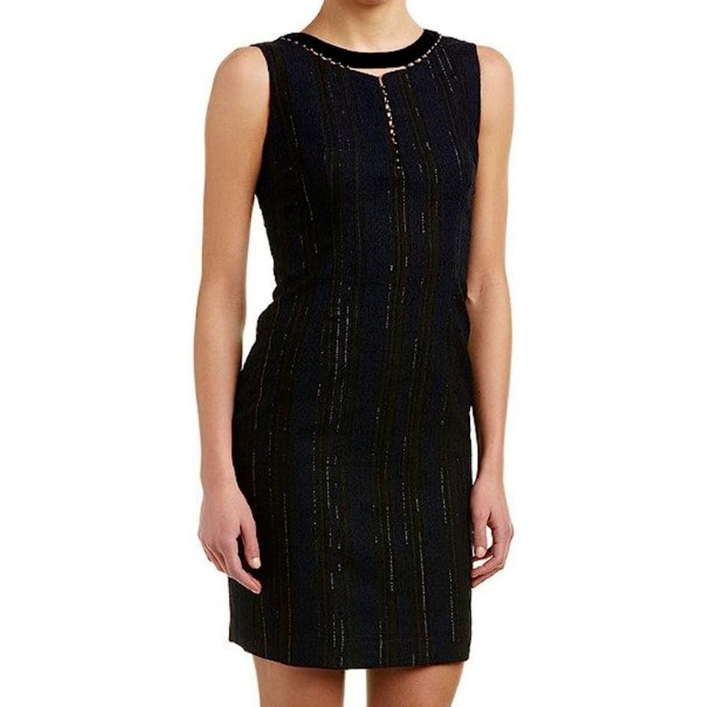 T Tahari Dress 8 Navy Blue Black Cambria Sheath NWT $178 Silky